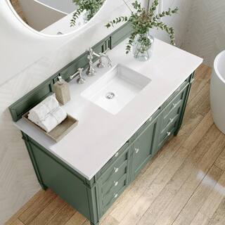 James Martin Vanities Brittany 48.0 in. W x 23.5 in. D x 33.8 in. H Bathroom Vanity in Smokey Celadon with White Zeus Quartz Top 650-V48-SC-3WZ