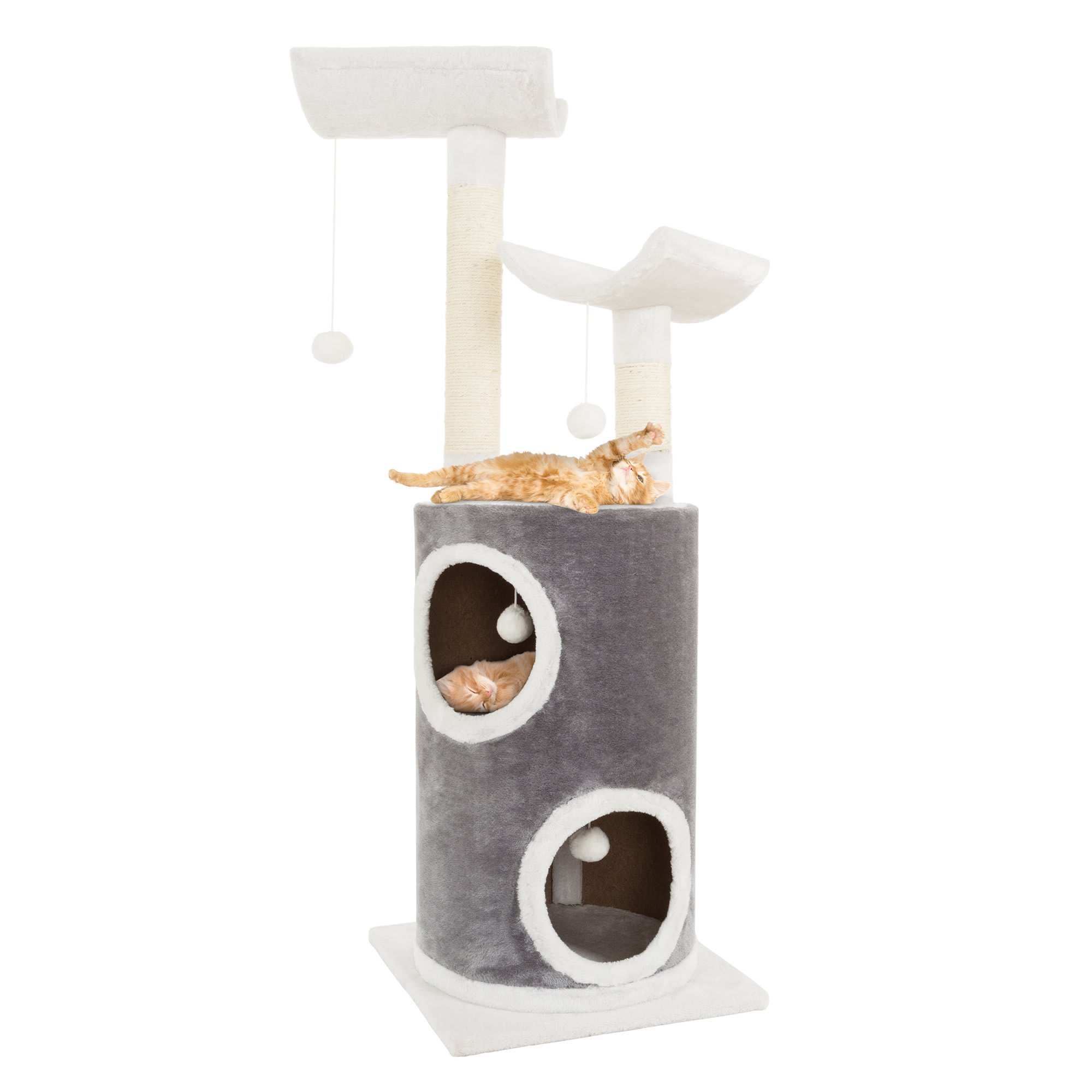 PETMAKER 5 Level Cat Tree Double Decker Condo with 4 Toys and 2 Scratching Posts in Gray， 44.75 H