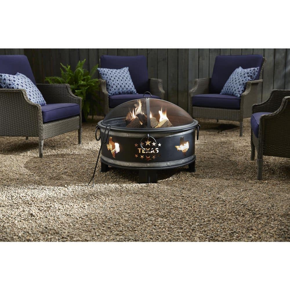 Hampton Bay Montrose Diameter 30 in x H23.8in. Round Steel Wood Burning Fire Pit with Texas Decoration FT-2380