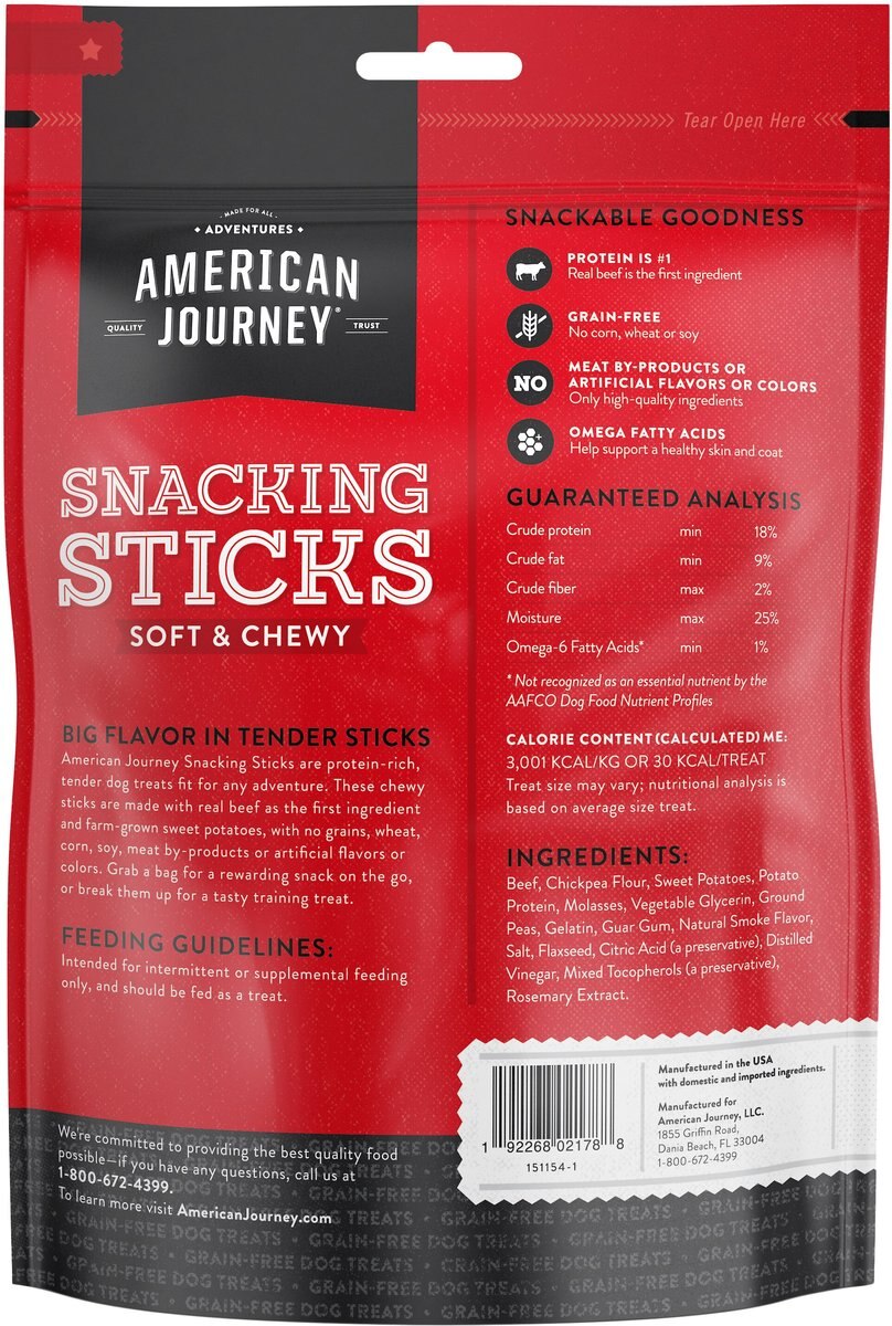 American Journey Beef Recipe Grain-Free Soft and Chewy Snacking Sticks Dog Treats