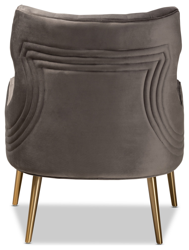 Nelson Grey Velvet Upholstered and Gold Finished Metal Armchair   Midcentury   Armchairs And Accent Chairs   by GwG Outlet  Houzz