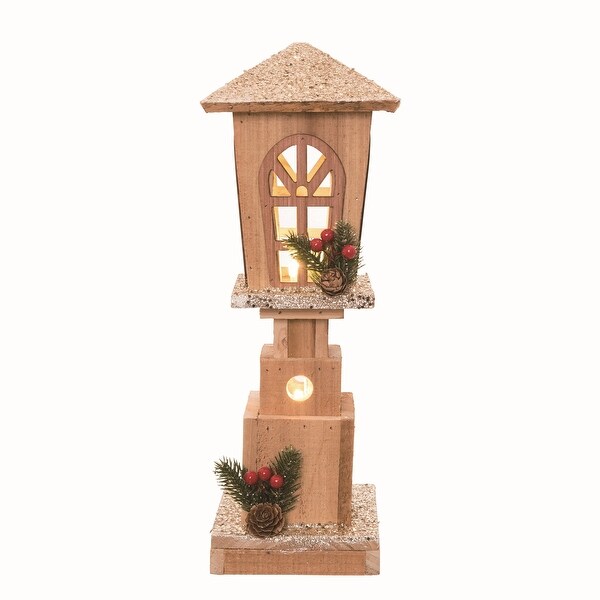 Transpac Wood Brown Christmas Light Up Rustic Lantern