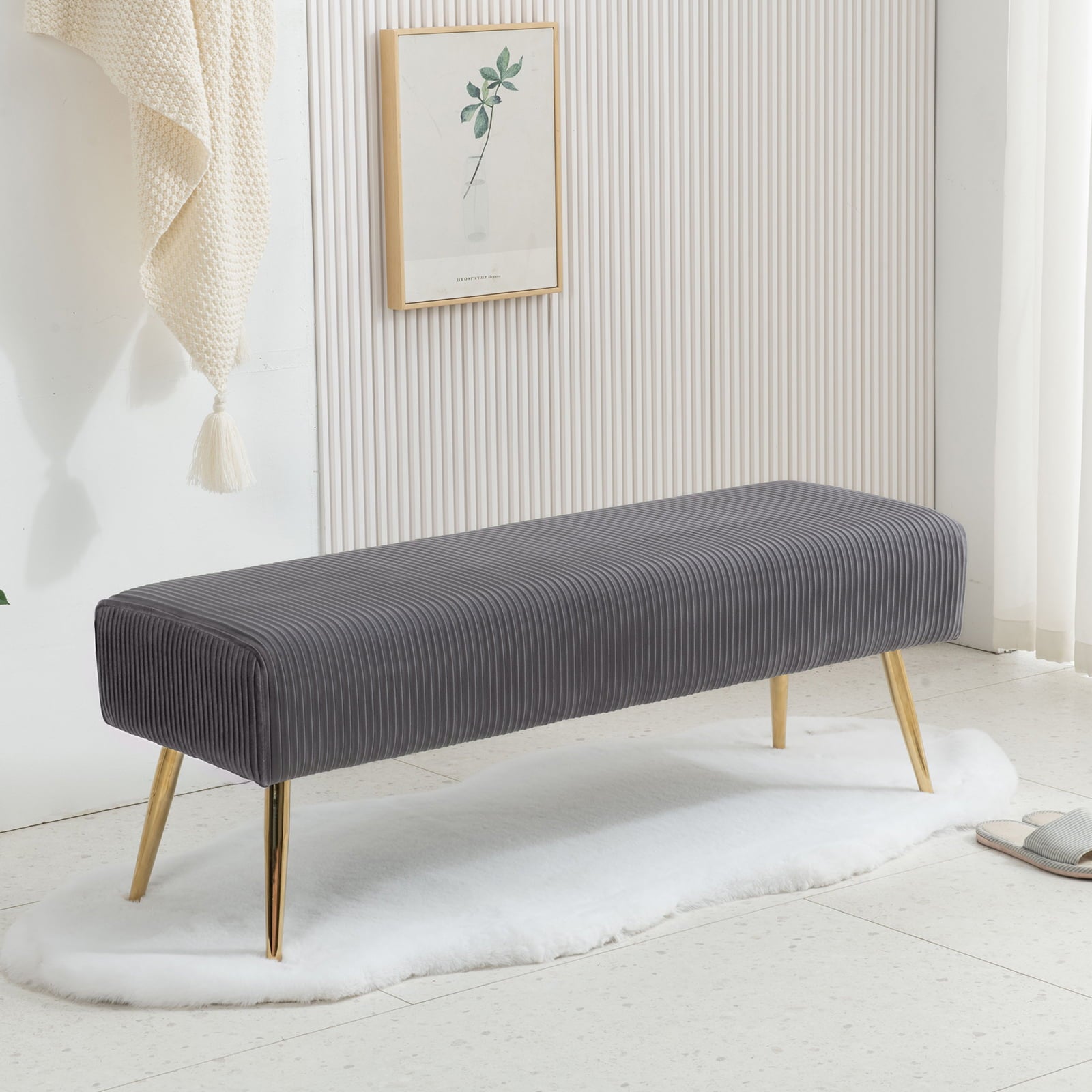 Furniliving Bedroom  Bench Modern Entryway  Bench Upholstered Ottoman Shoe Bench, Grey