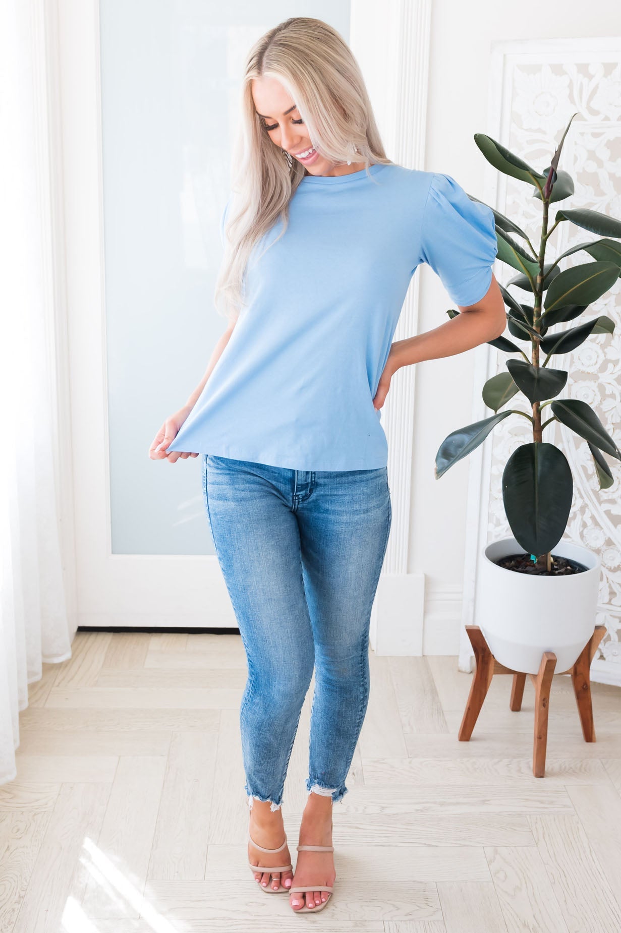 Lovely Skies Modest Puff Sleeve Top