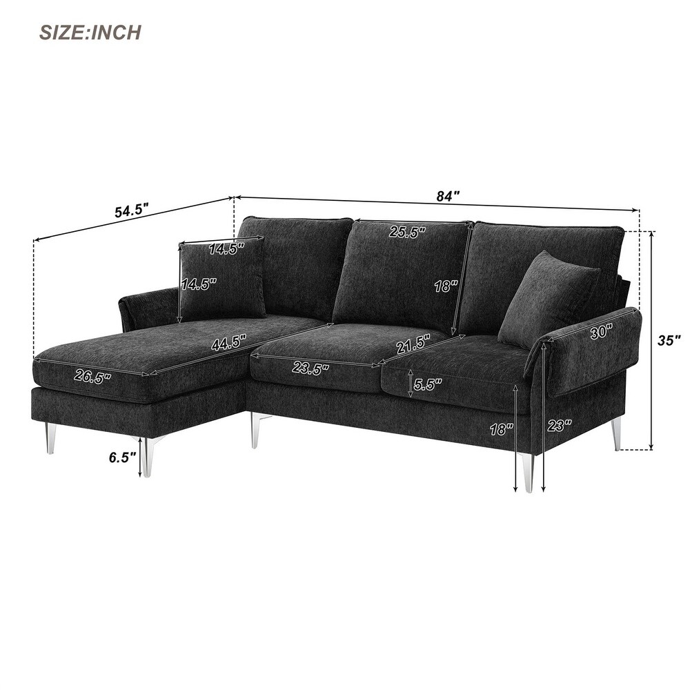 Merax Modern Chenille L Shaped Sofa Couch with Reversible Chaise Lounge