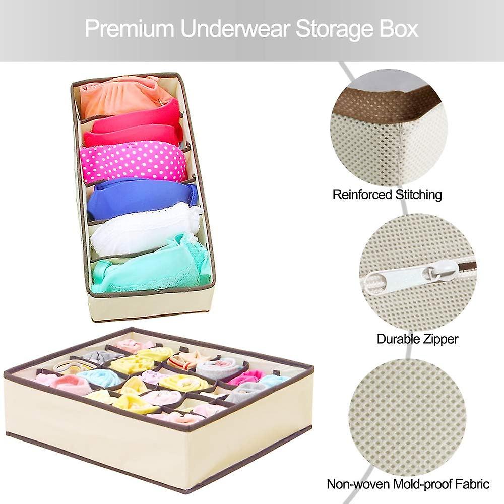 Foldable Closet Underwear Organizer， 4 Set - Storage Boxes Under Bed Organizer For Underwear， Bras， Socks， Ties， Belts， Tank Tops - Drawer Dresser Div