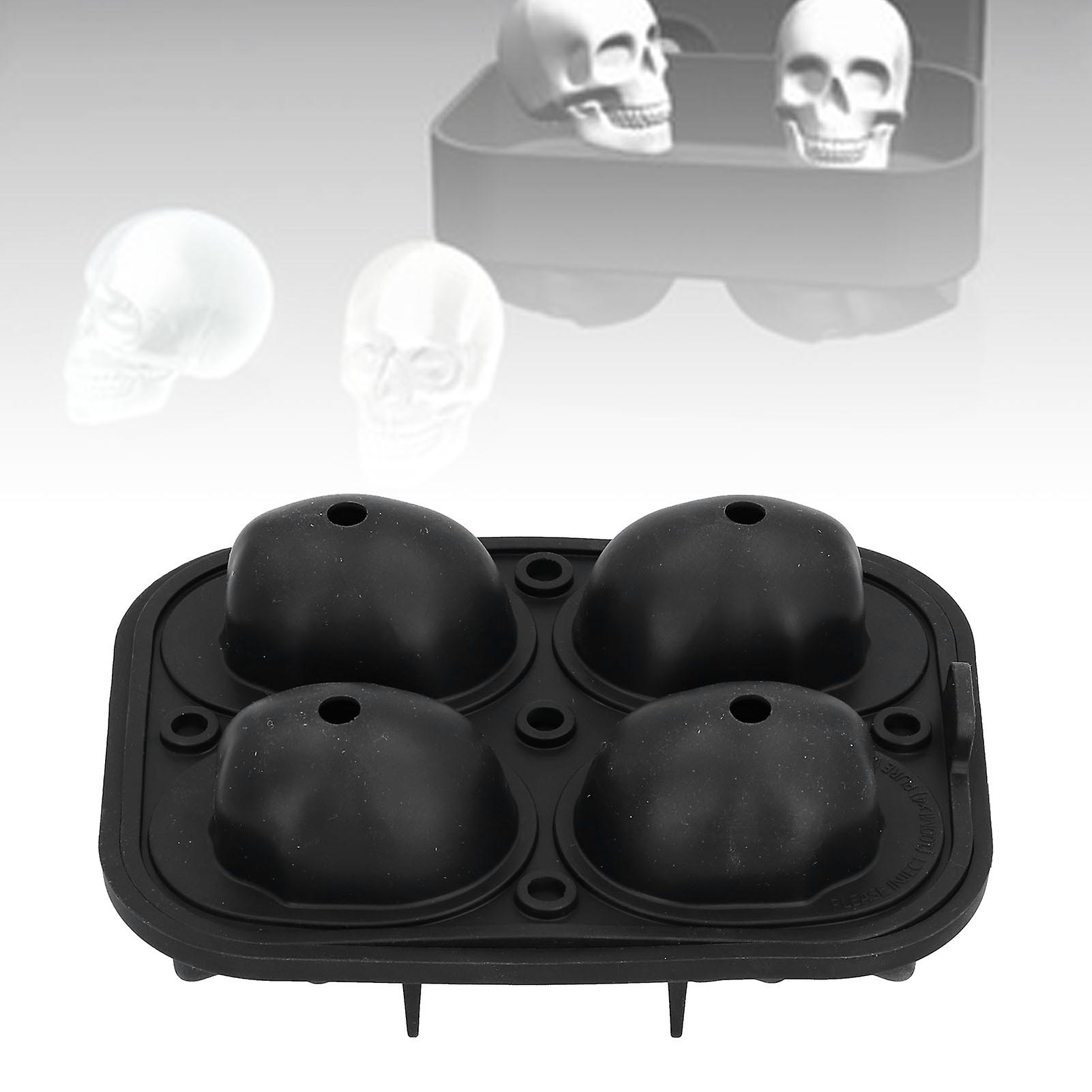 Ice Mold， 4 Grid Skull Shaped  Ice Cube Maker Heat Resistant Ice Ball Making Mold Tray For Chilling Cocktail， Wine， Halloween Decoration