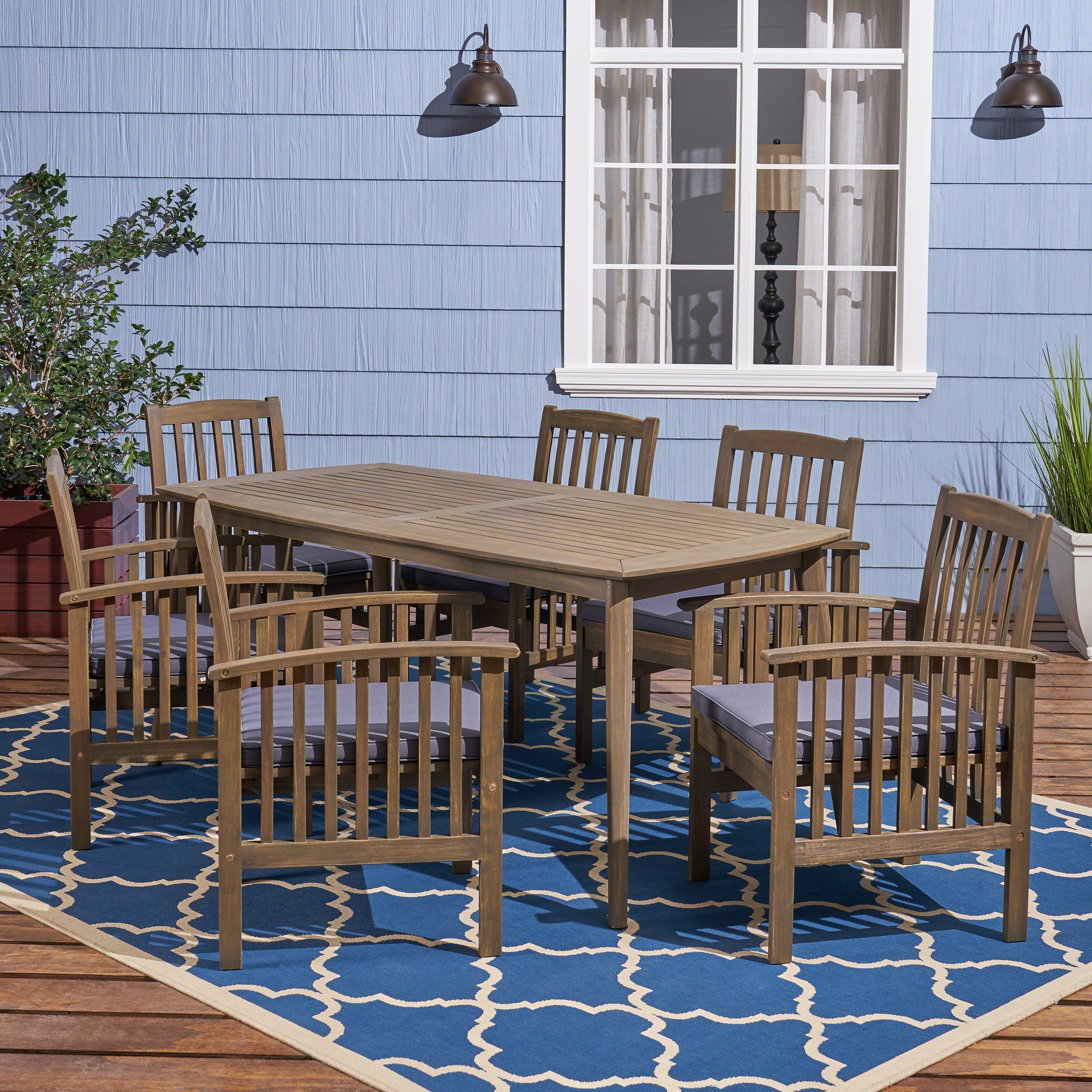 Phoenix Outdoor Acacia 6-Seater Dining Set with Cushions and 71