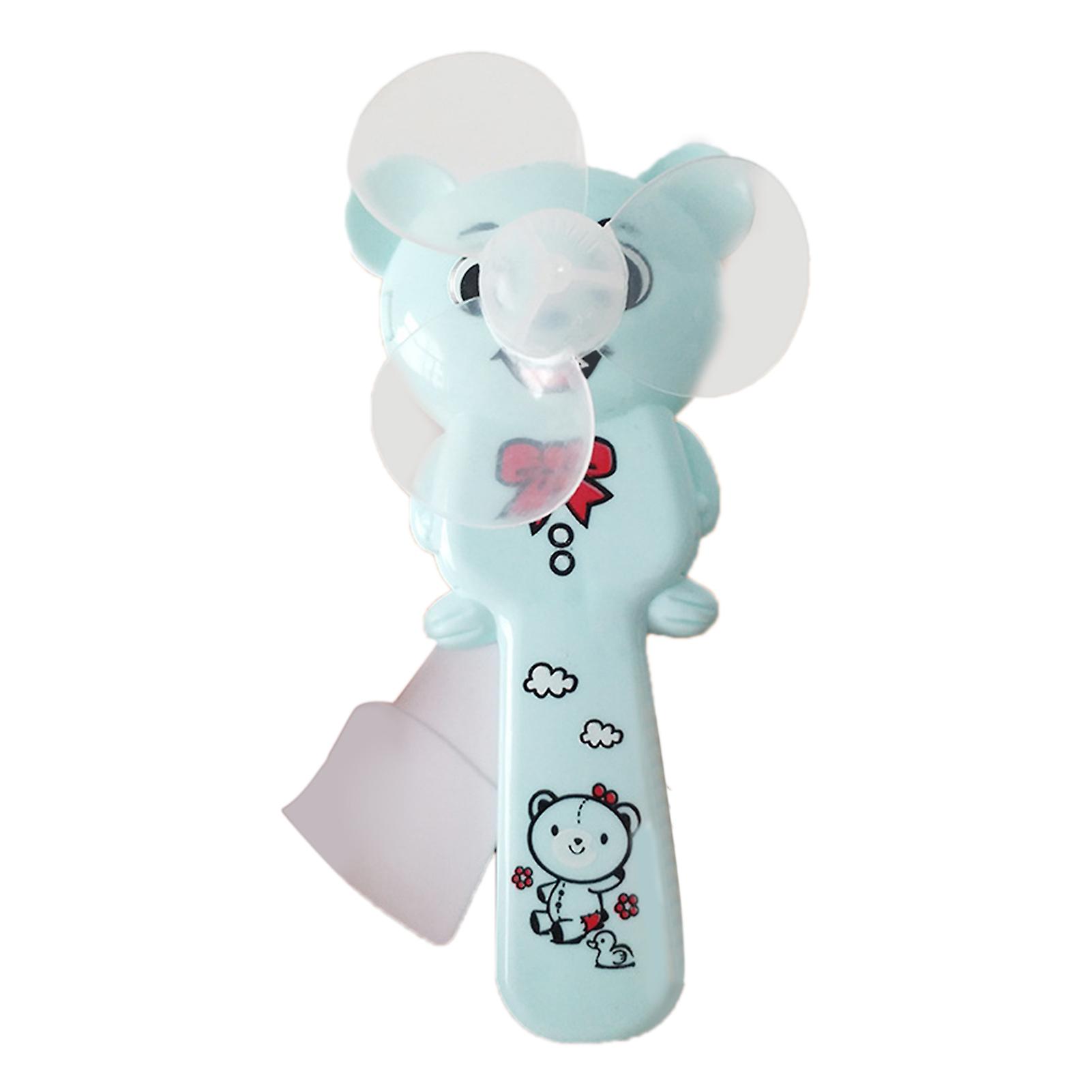 Hand Press Fan Plastic Cute Cartoon Bear Safe Mini Manual Fan for Room Exercise TravelBlue