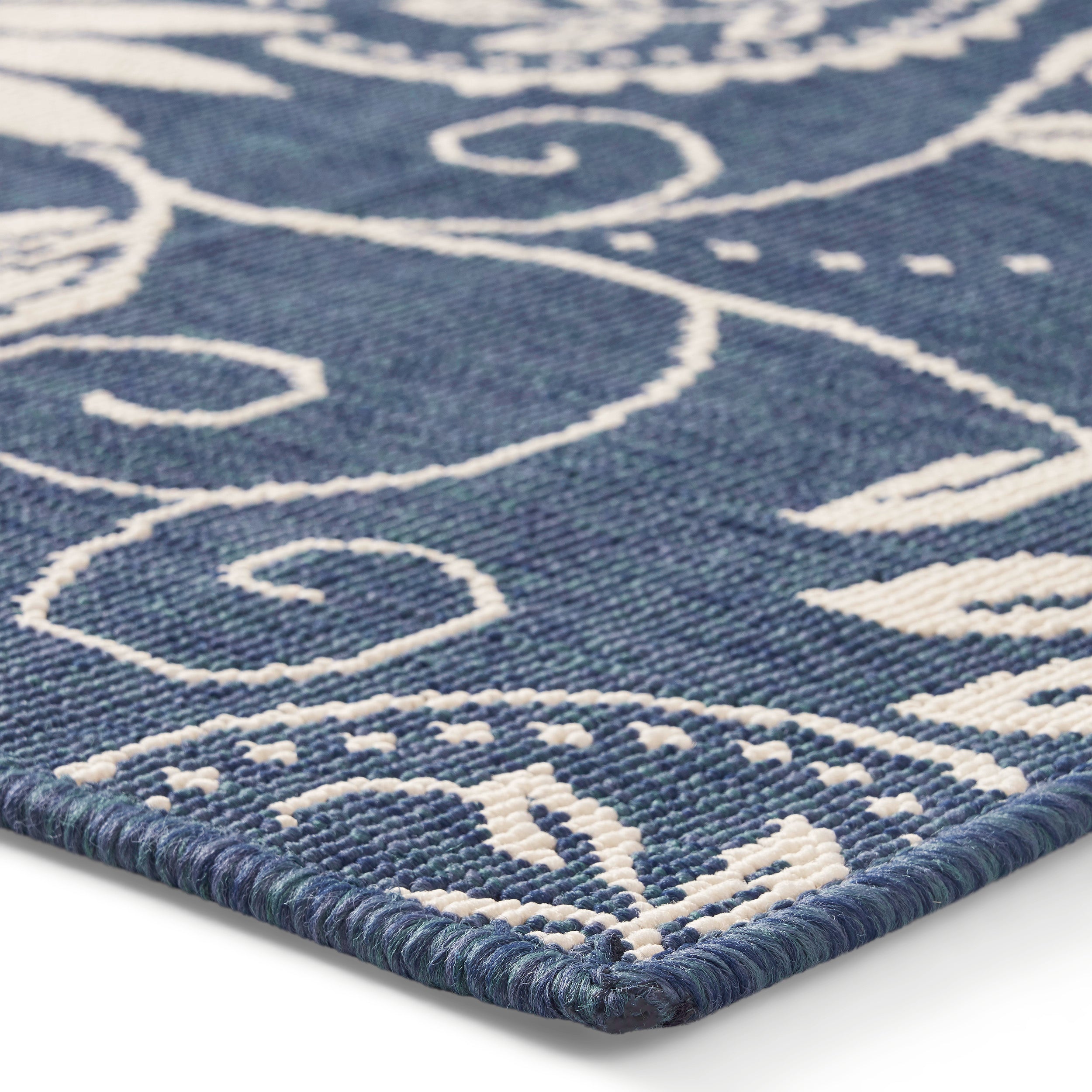 Bubles Outdoor Botanical Area Rug, Blue and Ivory