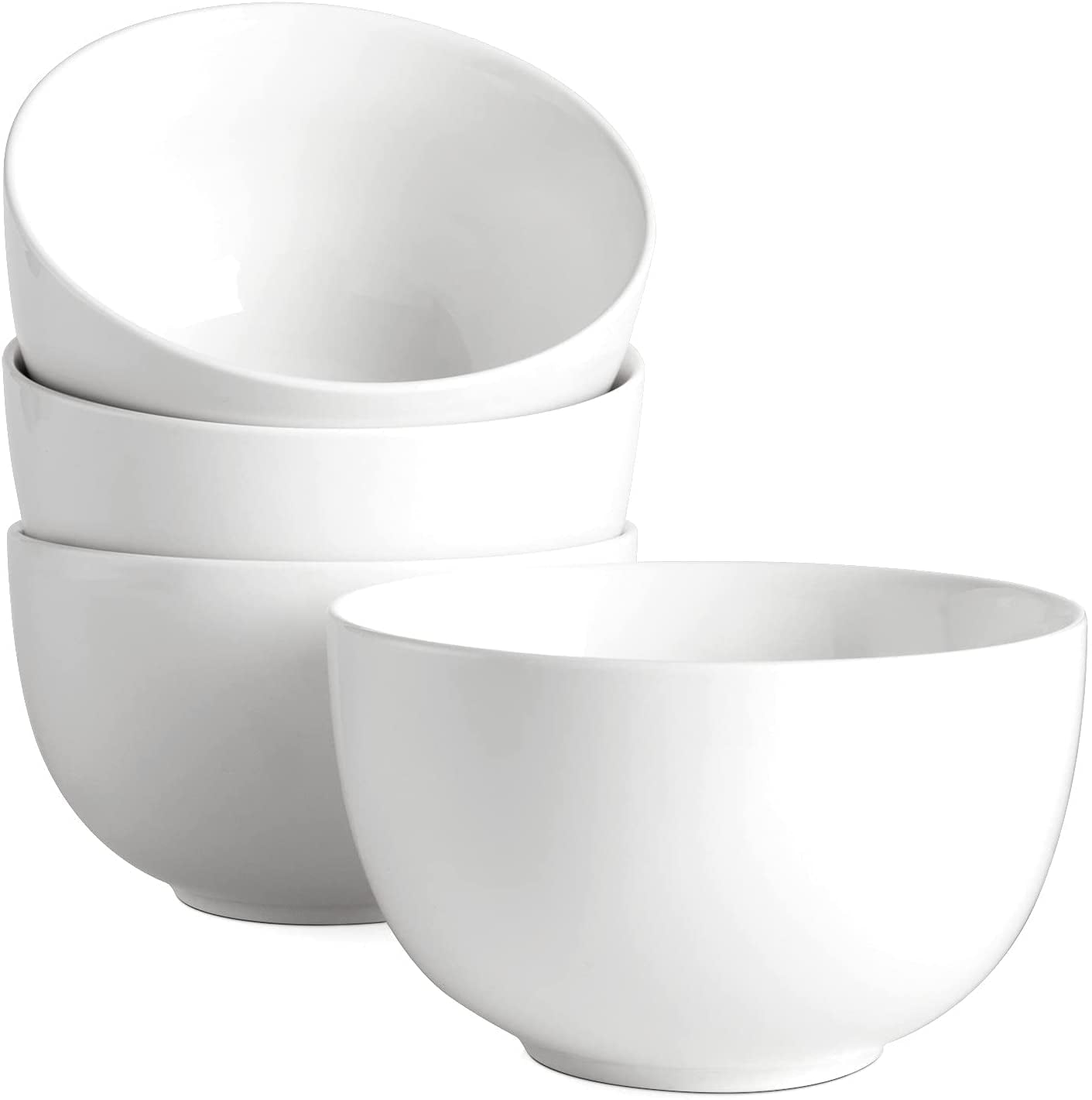 DOWAN Deep Soup Bowls， 30 Ounces White Cereal Bowl for Oatmeal， Ceramic Ramen Bowls for Noodle， Porcelain Bowls Set 4 for Kitchen， Dishwasher and Microwave Safe