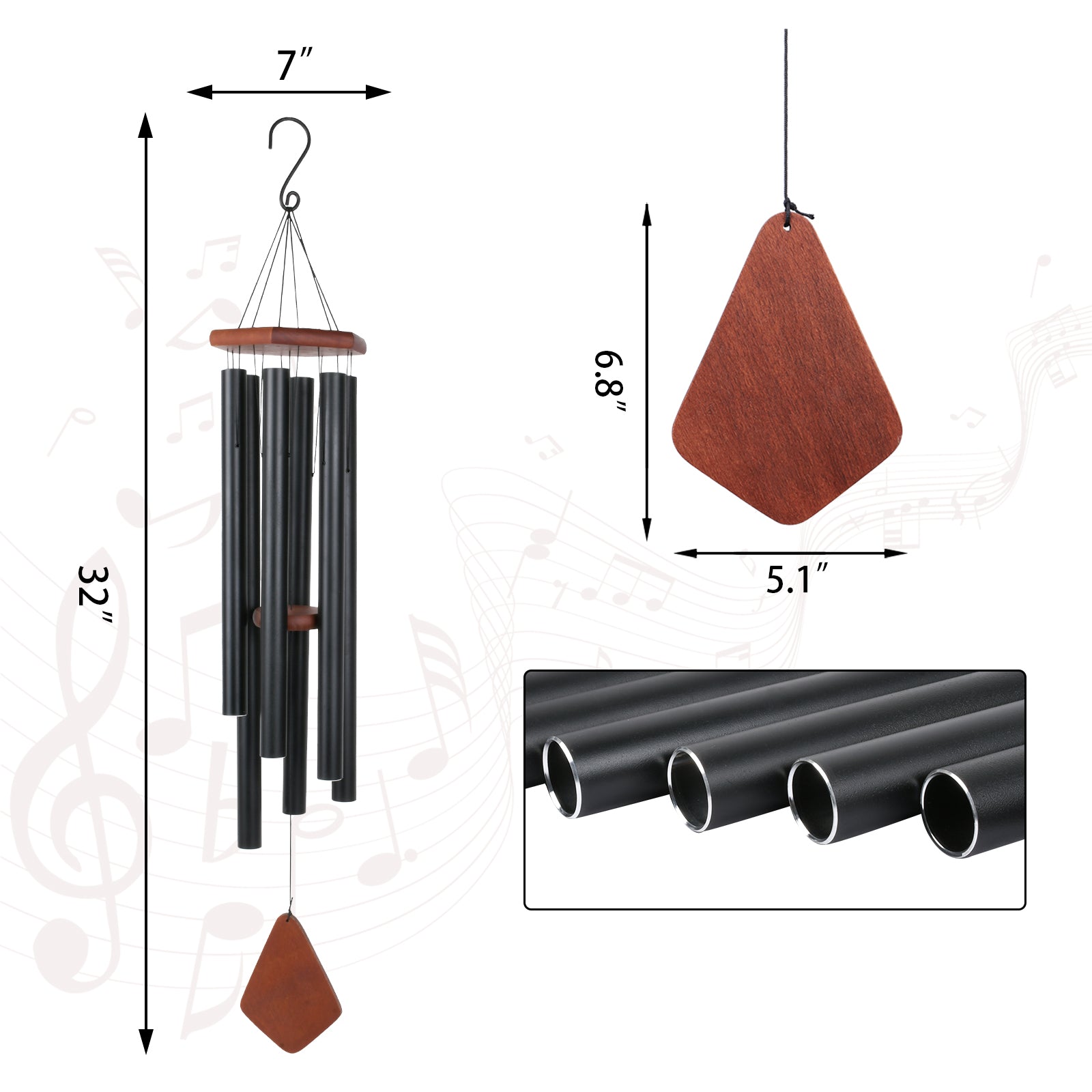 MUMTOP Wind Chimes Outdoor Metal Wind Chime with Amazing Deep Tone for Garden， Patio， Home or Outdoor Decor