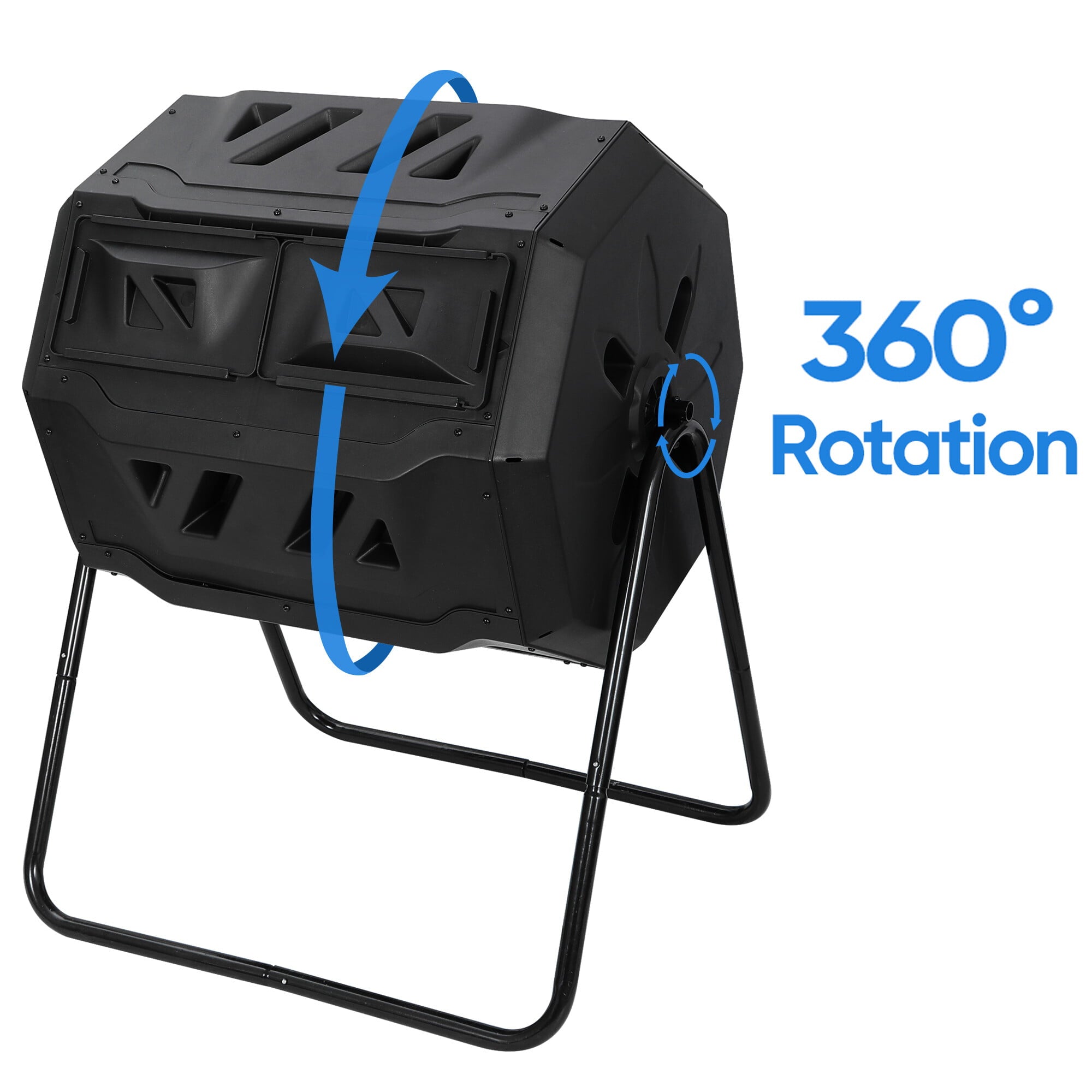 HomGarden 43Gal Outdoor Compost Bin Rotating Tumbler Dual Chamber, BPA Free