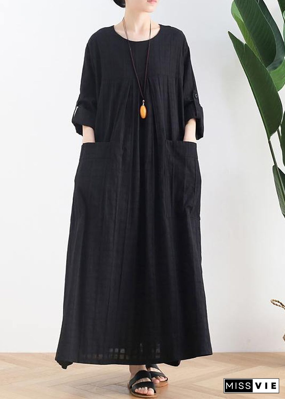 Women black cotton quilting dresses o neck Batwing Sleeve Maxi Dresses