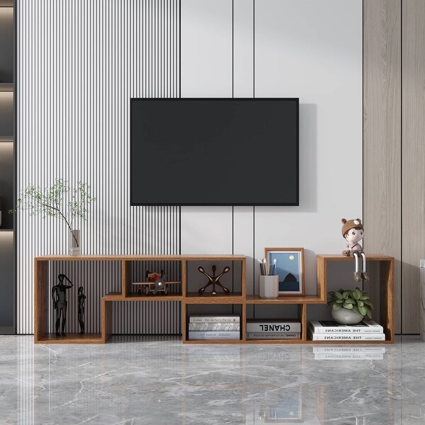 Double L-Shaped TV Stand Display Shelf Bookcase for Home Furniture Walnut