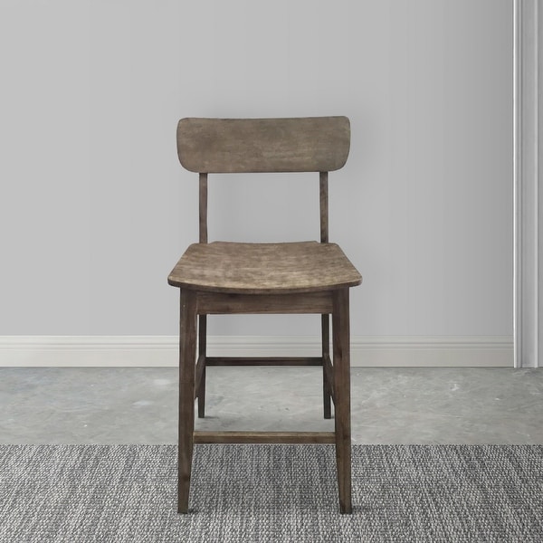 29 Inch Rubberwood Barstool with Wood Grain Details， Panel Back， Brown