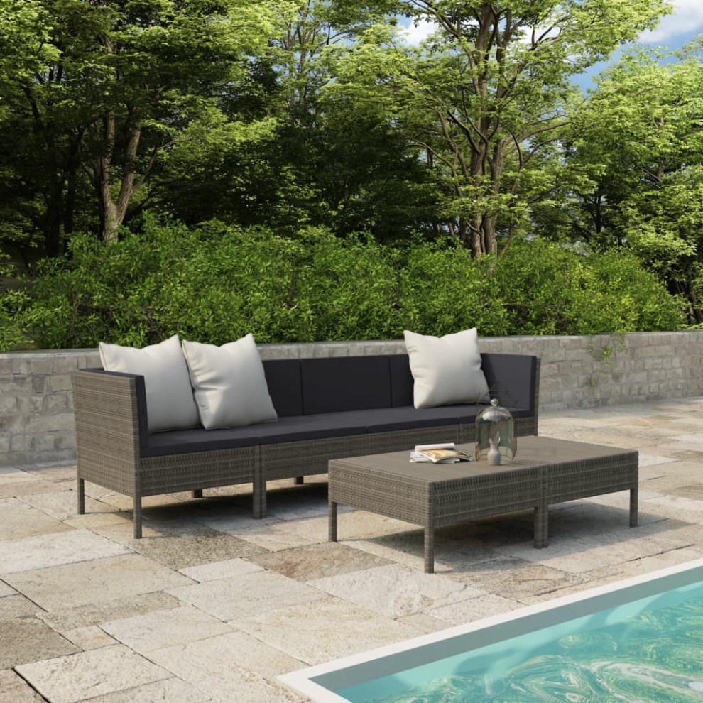 vidaXL Patio Lounge Set with Cushions 8 Pieces Poly Rattan Black Seat Yard   Tropical   Outdoor Sofas   by vidaXL LLC  Houzz