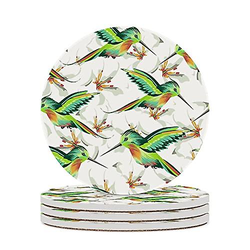 Colourlife Round Drink Coasters 1 Pc Tropical Hummingbirds And White Flowers Absorbent Ceramic Coffee Coasters For Drinks With Cork Base Housewarming