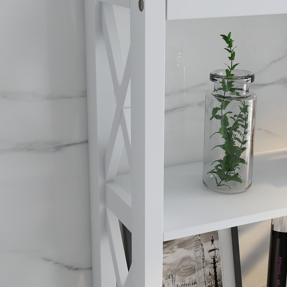 White Over the Toilet Storage Cabinet with one Drawer and 2 Shelves