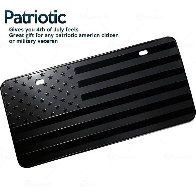 Zone Tech Monochrome Usa Flag License Plate Premium Quality Thick Durable Embossed Novelty American Patriotic Flag