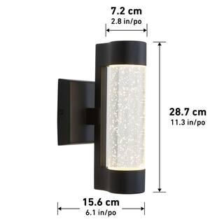 Home Decorators Collection Ansel Black Modern Bubble Glass Integrated LED Outdoor Hardwired Garage and Porch Light Cylinder Sconce AMP105-HDCBL