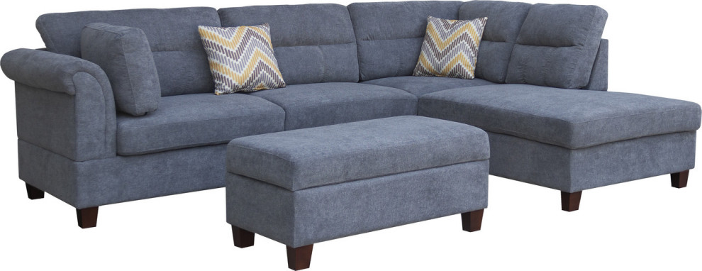 Diego Fabric Sectional Sofa With Right Facing Chaise  Storage Ottoman   Transitional   Sectional Sofas   by Lilola Home  Houzz