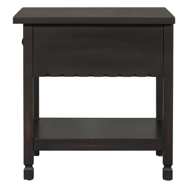 Open Shelf End Table，Narrow Side Table with Drawer for Living Room