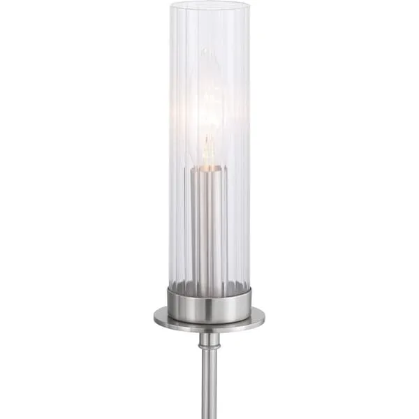 Rainey Collection 6-Light Brushed Nickel Clear Fluted Ribbed Glass Modern Chandelier Light - N/A