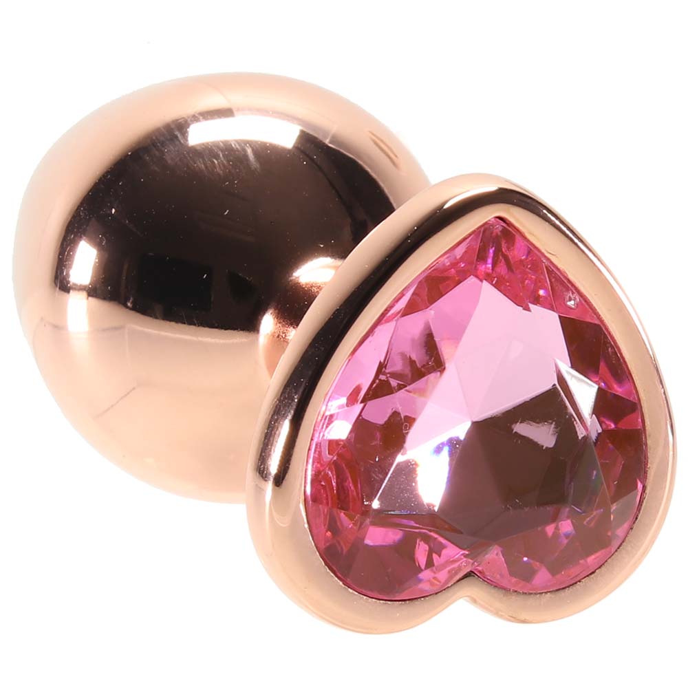 Medium Aluminum Plug with Pink Heart Gem in Rose Gold