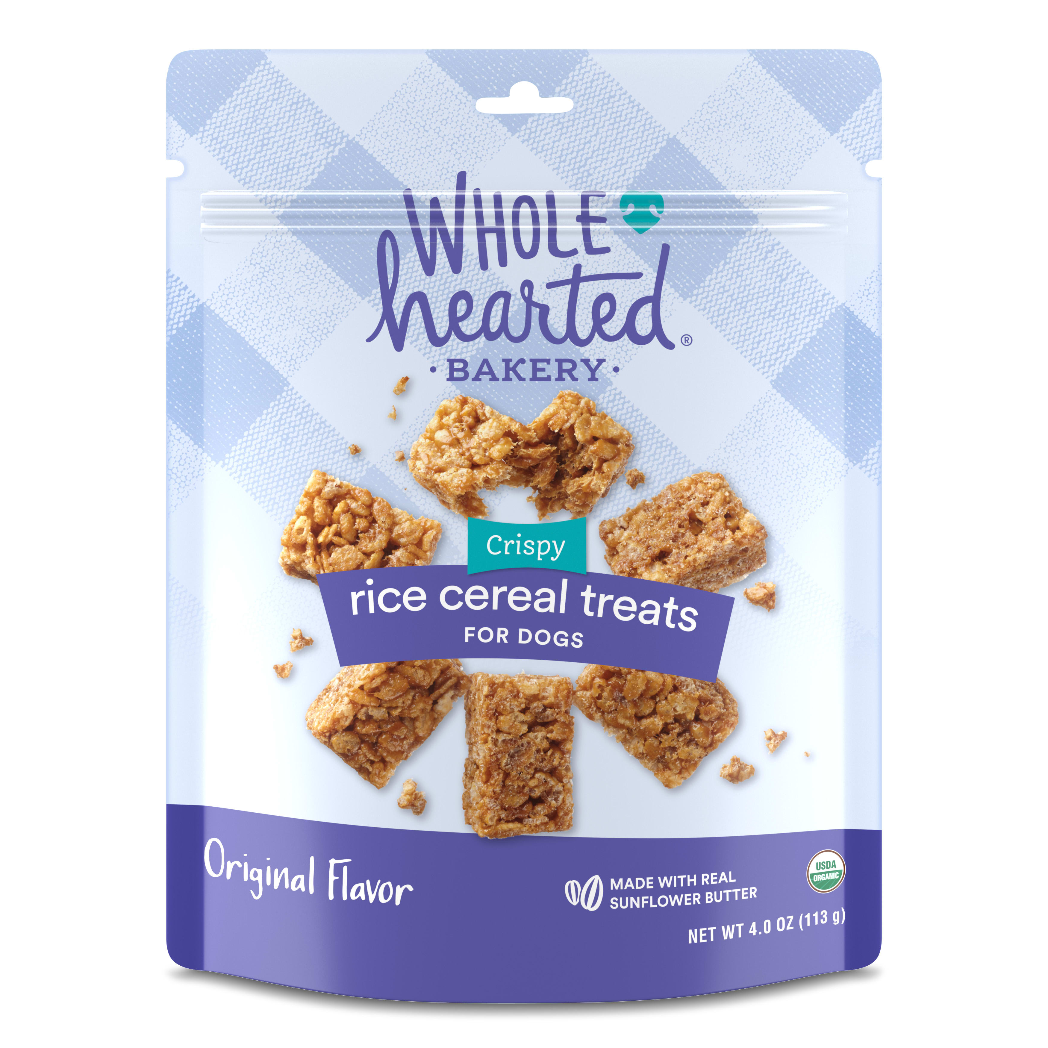 WholeHearted Sunflower Seed Butter-flavor Rice Cereal Treats for Dogs， 4 oz.