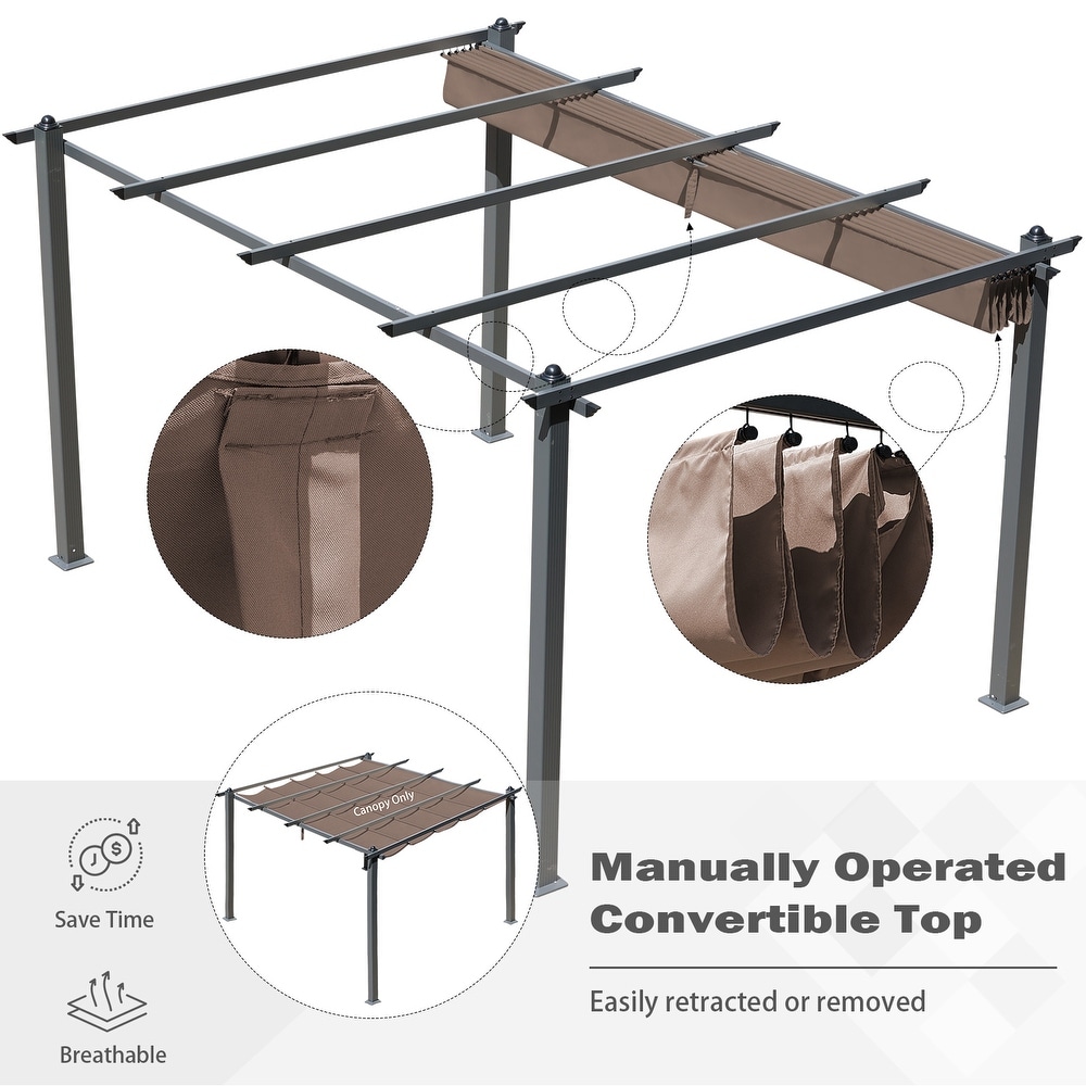 Aoodor Replacement Pergola Replacement Canopy Retractable Shade Brown Fabric