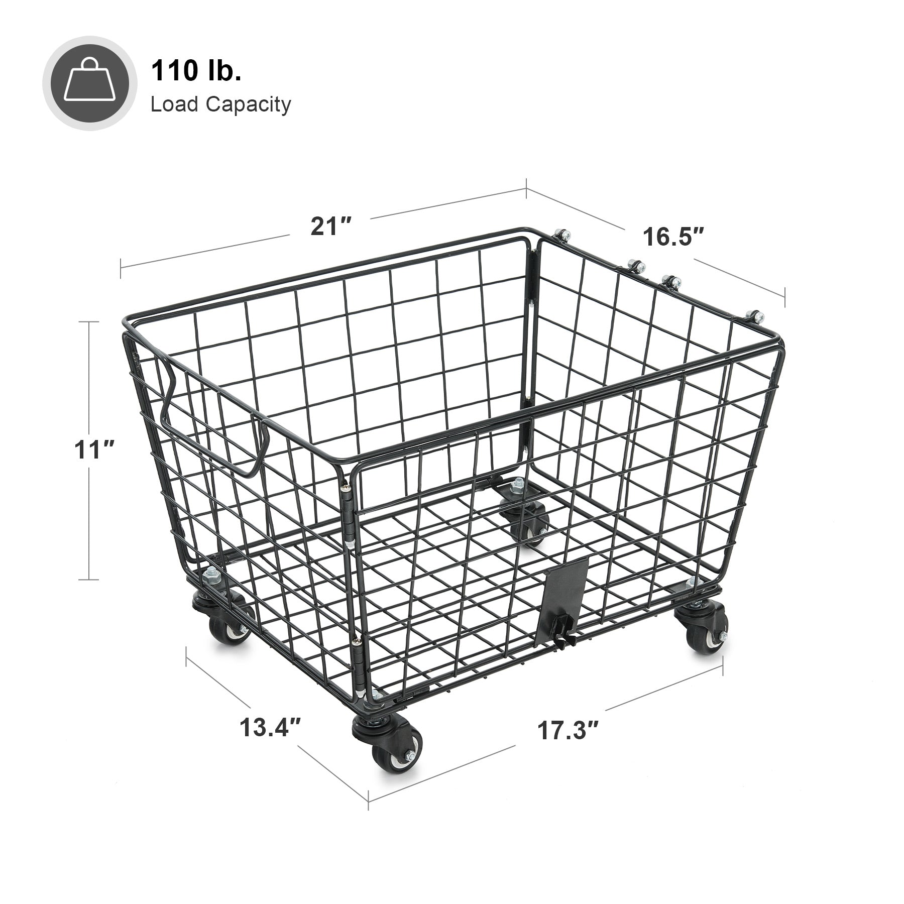 VIRIBUS Rear Bike Basket with Waterproof Covers and 4 Wheels for Adult Tricycles Black