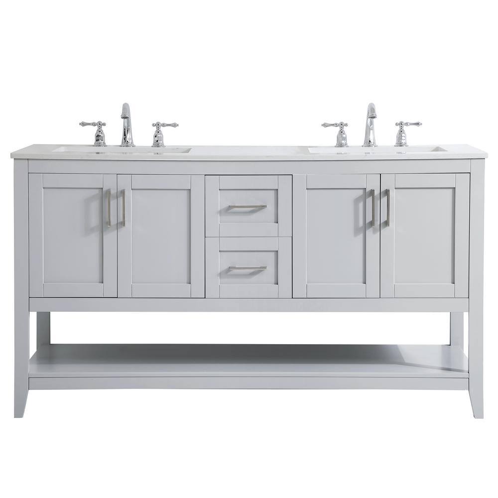 Timeless Home 60 in. W x 22 in. D x 34 in. H Double Bathroom Vanity in Grey with Calacatta Quartz TH32060Grey