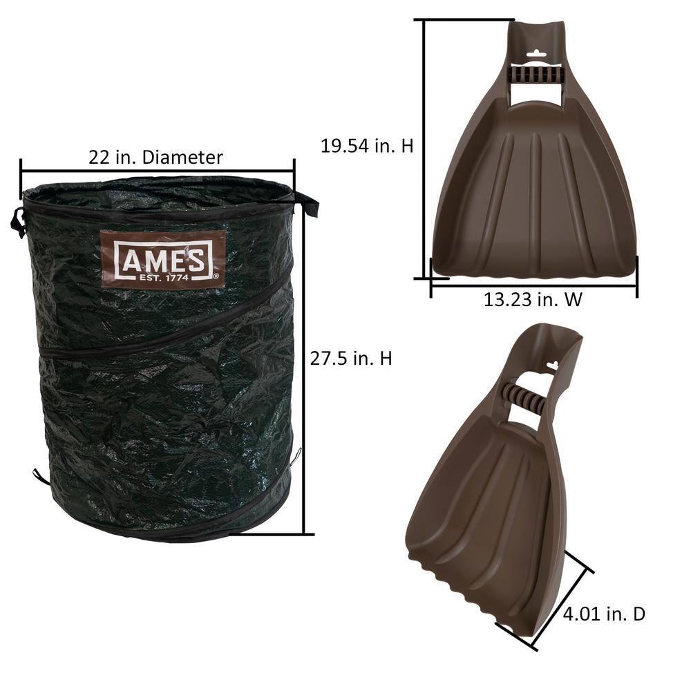 Ames Leaf Collecting Tool Set with Garden Claws and Collapsible Garden Waste Bag for Leaves Mulch and Other Debris 20212223