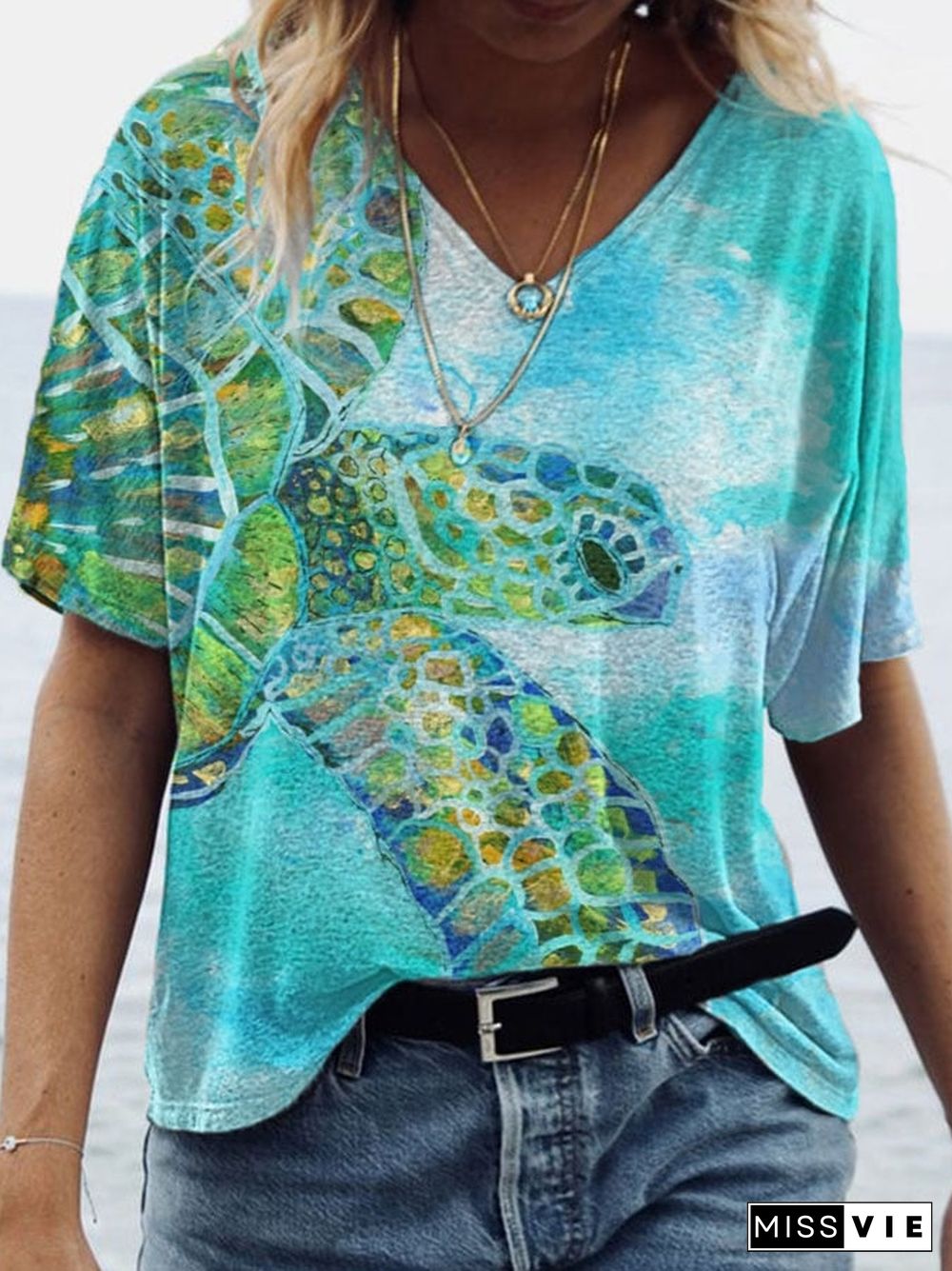 Women's Sea Turtle Print T-Shirt