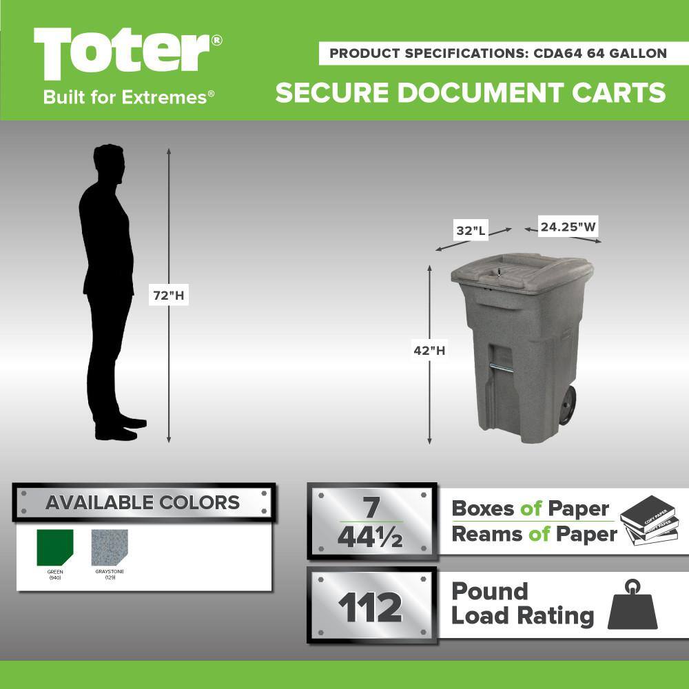 Toter 64 Gal. Graystone Document Trash Can with Wheels and Lid Lock CDA64-01GST