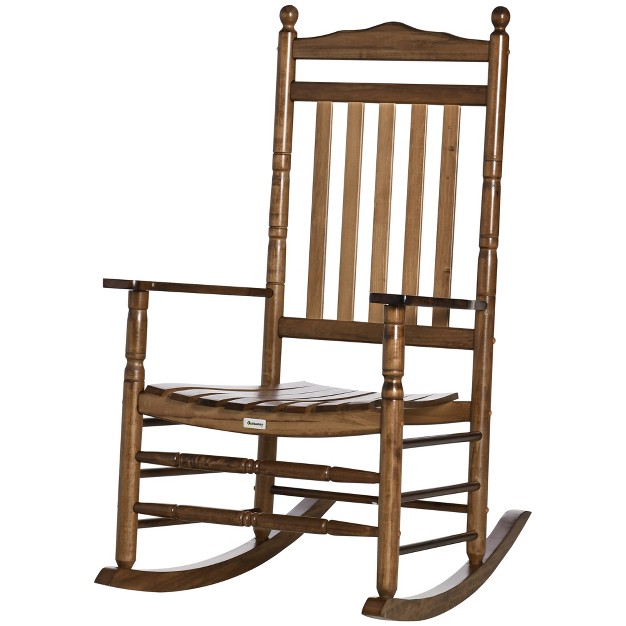 Outsunny Traditional Wooden High back Rocking Chair For Porch Indoor outdoor