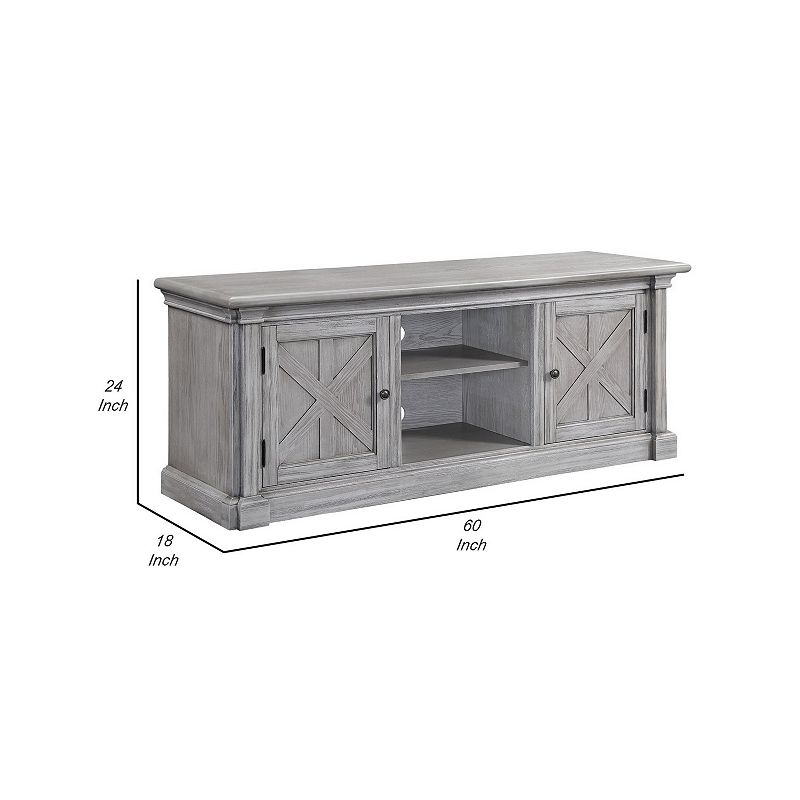 TV Stand with MDF 2 Door Storage and Farmhouse Style， Gray