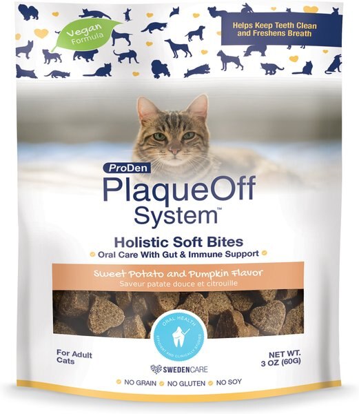 ProDen PlaqueOff System Sweet Potato and Pumpkin Flavor Cat Dental Treats， 3-oz bag