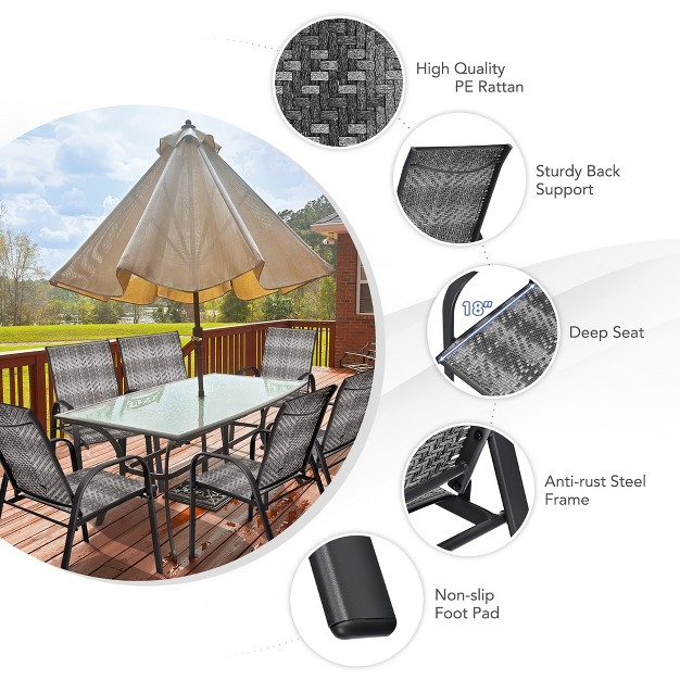 Tangkula 6pcs Outdoor Pe Wicker Stacking Dining Chairs Patio Arm Chairs