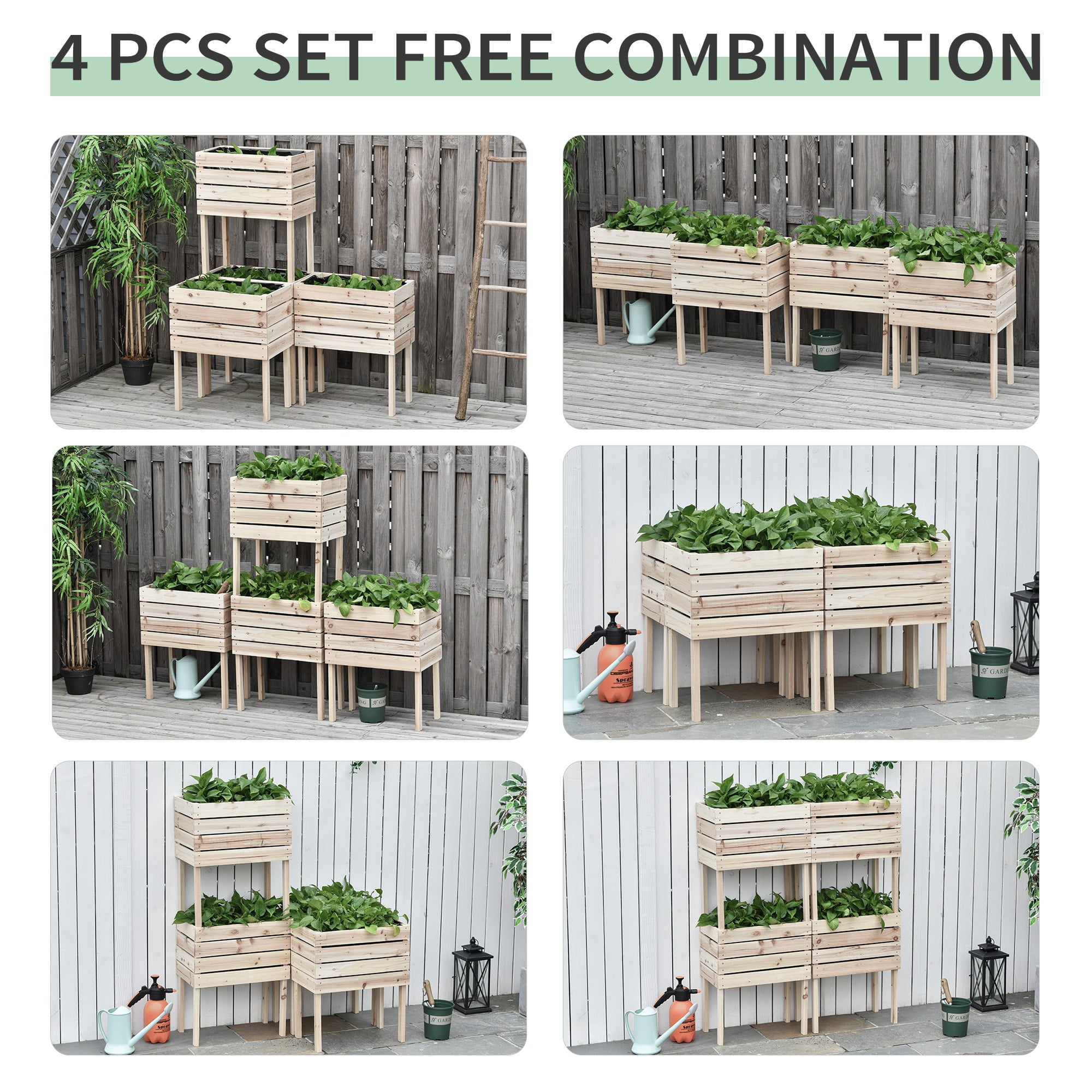 Outsunny 4PCS Wooden Raised Garden Beds Kits Elevated Planter for Outdoor Plants Flowers Vegetables, Raised Garden Boxes