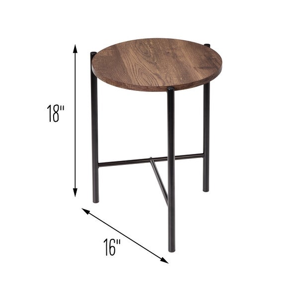 Black/Natural Round Side Table with T-Pattern Base