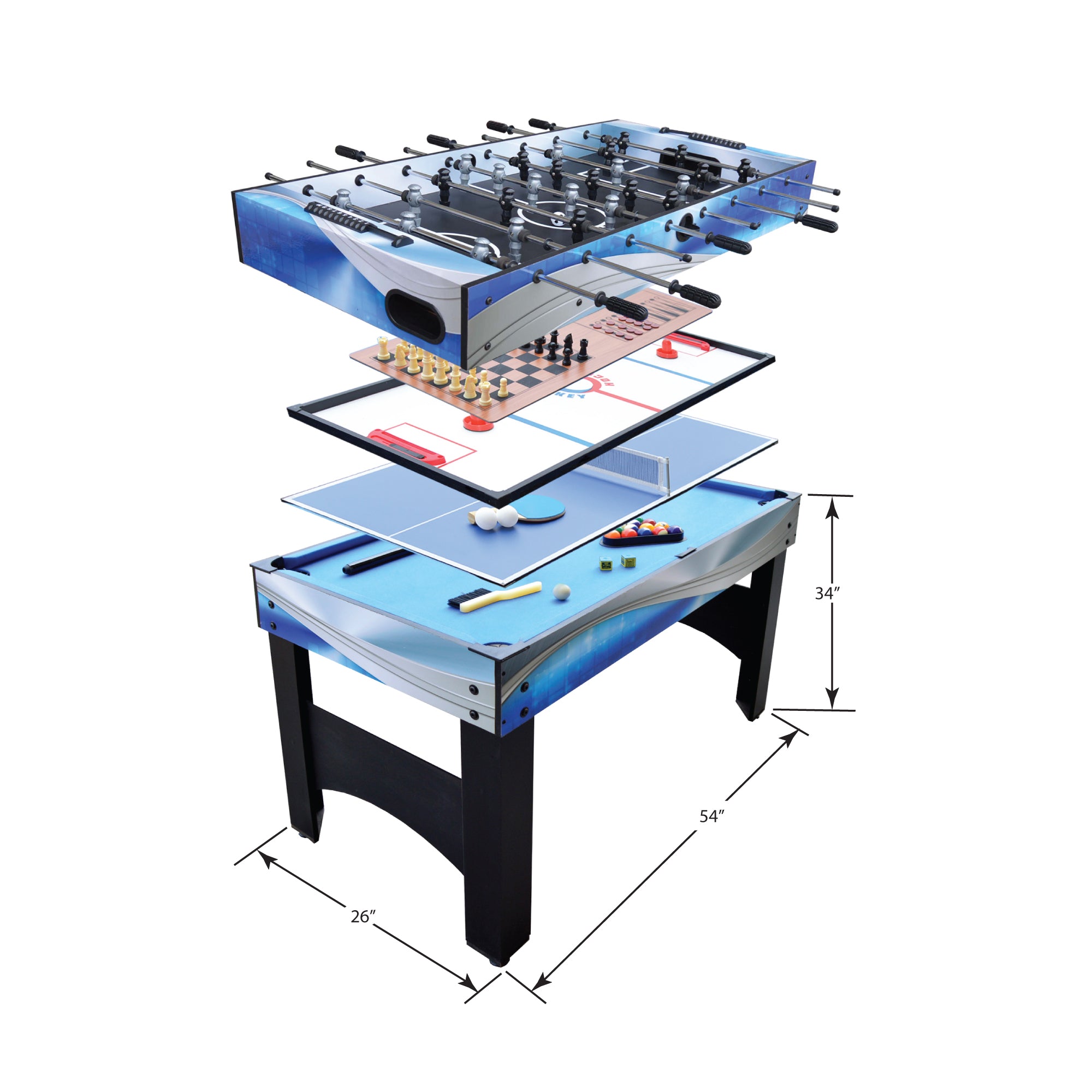 Hathaway Matrix 7-in-1 Multi-Game Table with Foosball, Pool, Tennis, 54-in