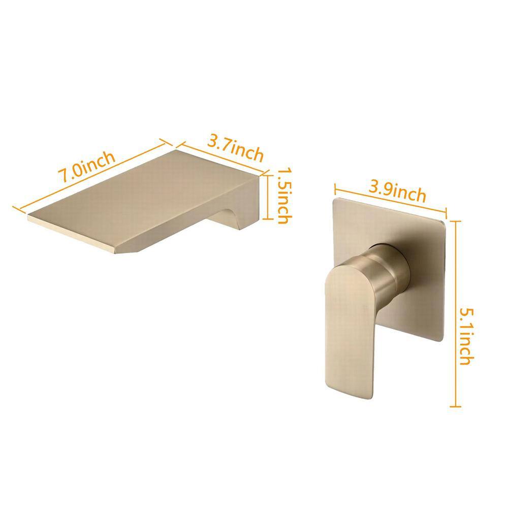 Satico Single-Handle Waterfall Spout Wall Mount Bathroom Sink Faucet in Brushed Gold SCBF121704