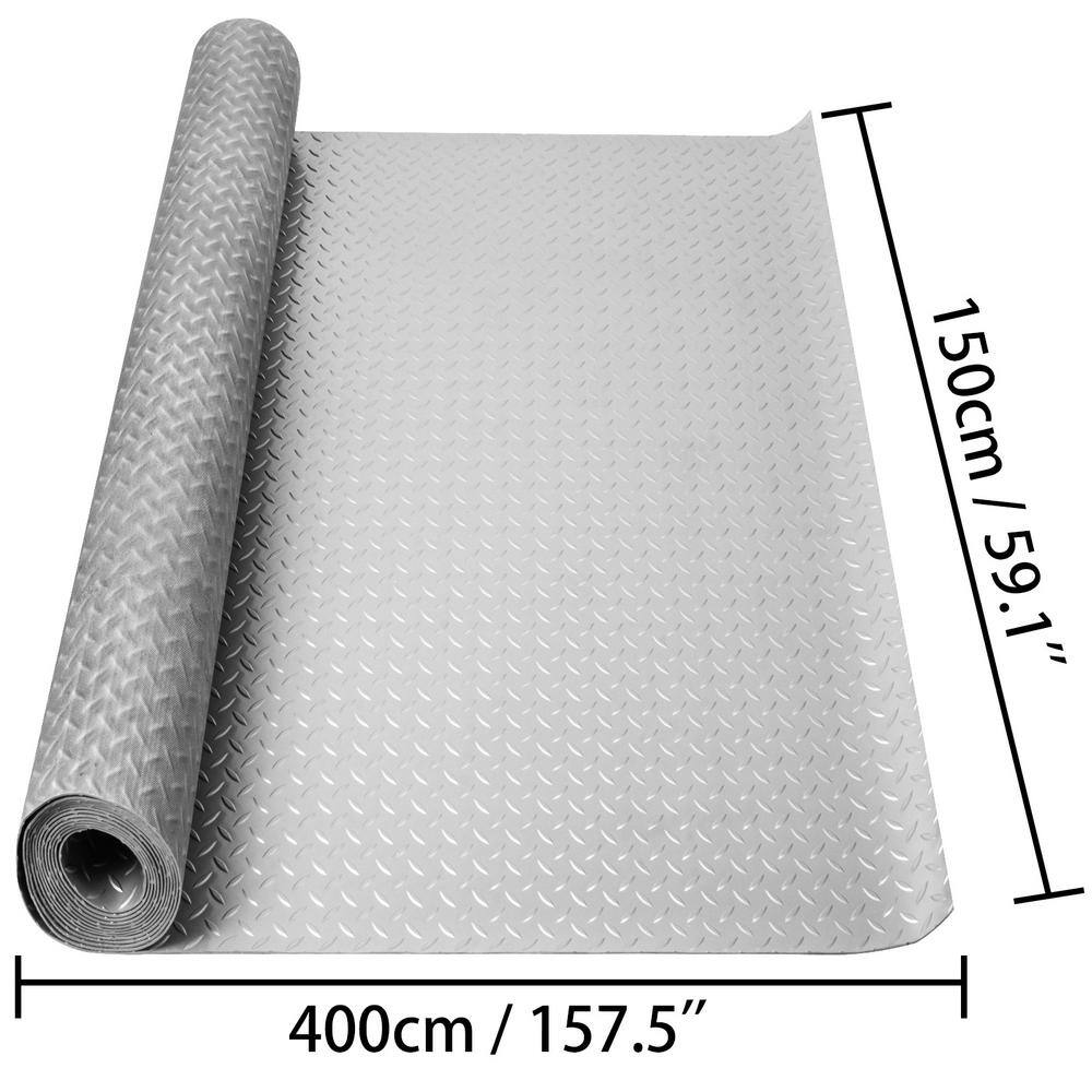 VEVOR Garage Floor Mat 4.9 ft. W x 13 ft. L Vinyl Garage Flooring Roll Anti-Slide Diamond Texture Garage Mats Silver PVCDBYSZSW1.54M01V0