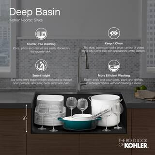 KOHLER Kennon Drop-inUndermount Neoroc Granite Composite 33 in. Double Bowl Kitchen Sink with Tournant Faucet in Matte Black K-8185-1 77515-VS