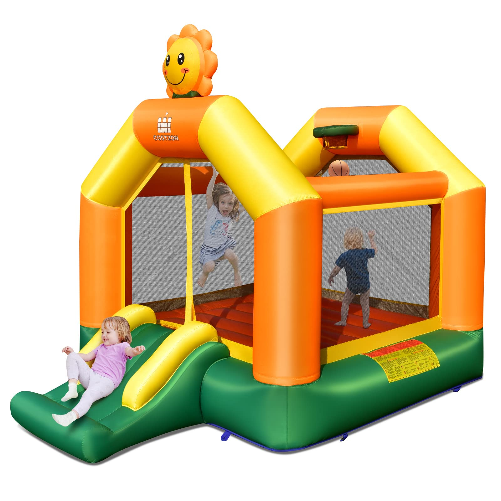 Costzon Inflatable Bounce House, Sunflower Theme Jump with Slide Bouncer w/ Jumping Area