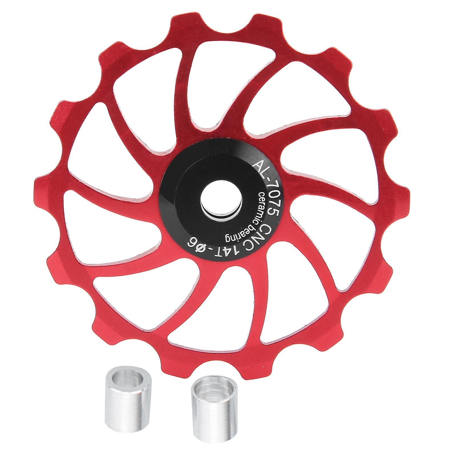 Cycling Bicycle Rear Pulley Bike Guide Roller Pulley Parts 14t Aluminum Alloy Guide Wheel Red