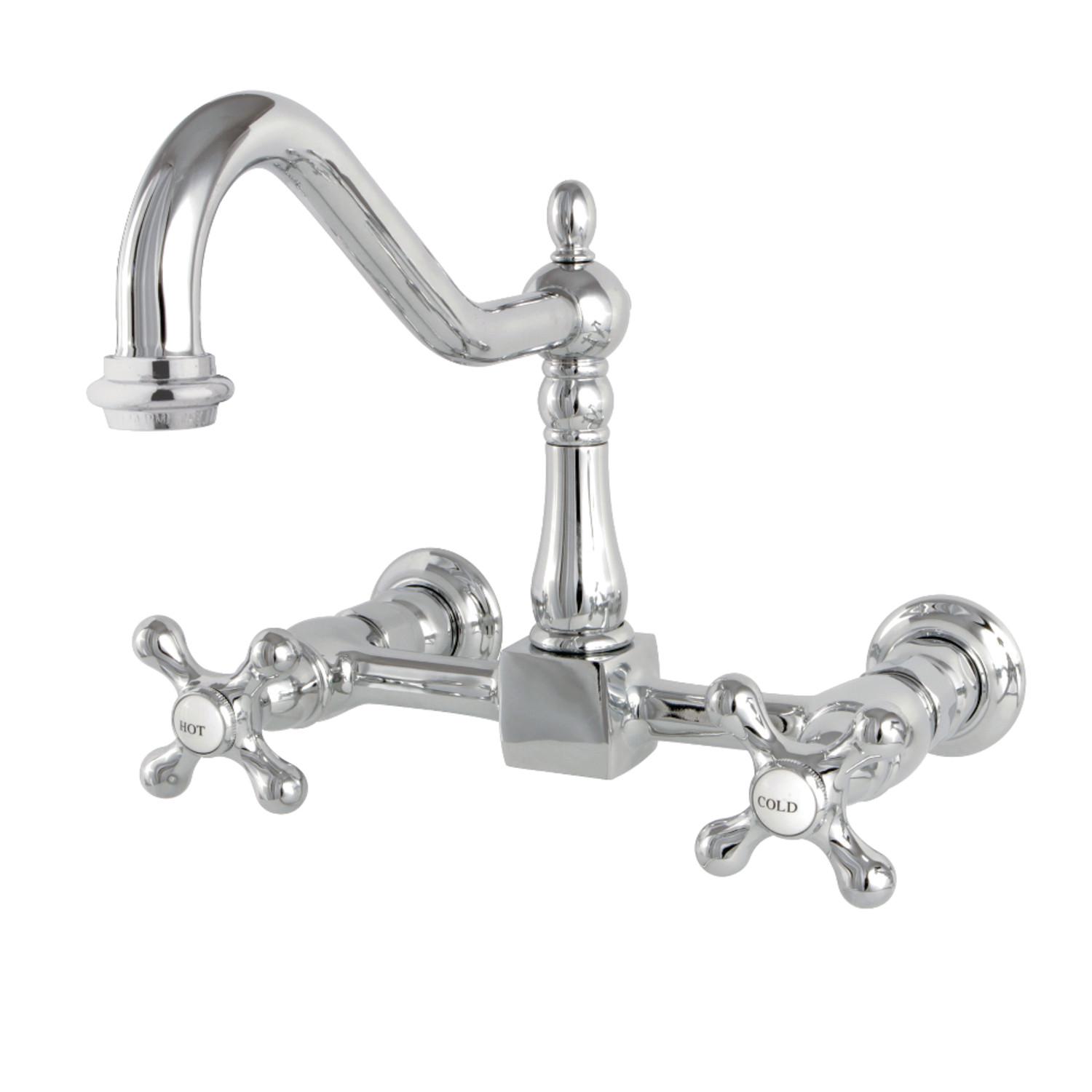 Kingston Brass KS1241AX Heritage 8 in. Wall Mount Kitchen Faucet， Polished Chrome