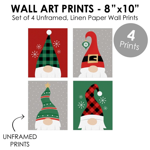 Big Dot Of Happiness Red And Green Holiday Gnomes Unframed Christmas Linen Paper Wall Art Set Of 4 Artisms 8 X 10 Inches